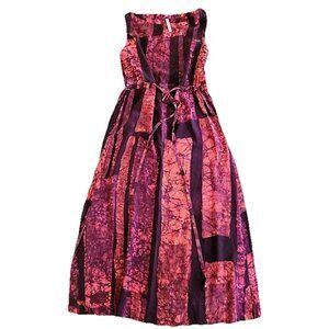 Osei Duro Guise Cinch Waist Sleeveless Maxi Batik‎ Hand Dyed Dress Carmine XS